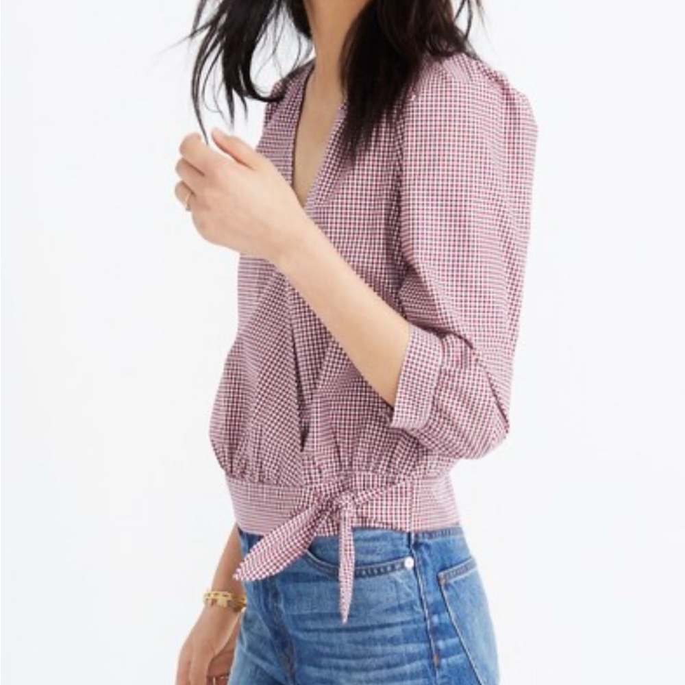 NWT Madewell Wrap Top in Gingham Check